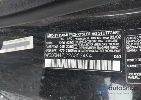 2002 Mercedes-Benz C 230 from USA, damaged, VIN WDBRN47J22A353494